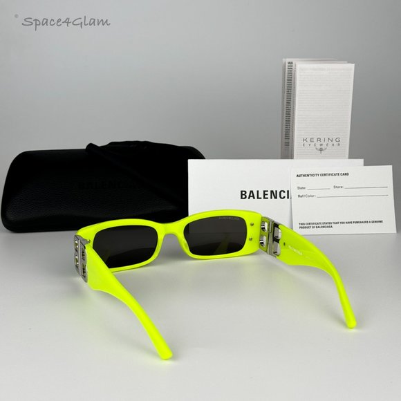 NEW Balenciaga BB0096S 008 Yellow Silver Logo Grey Rectangle Unisex Sunglasses - Picture 8 of 14